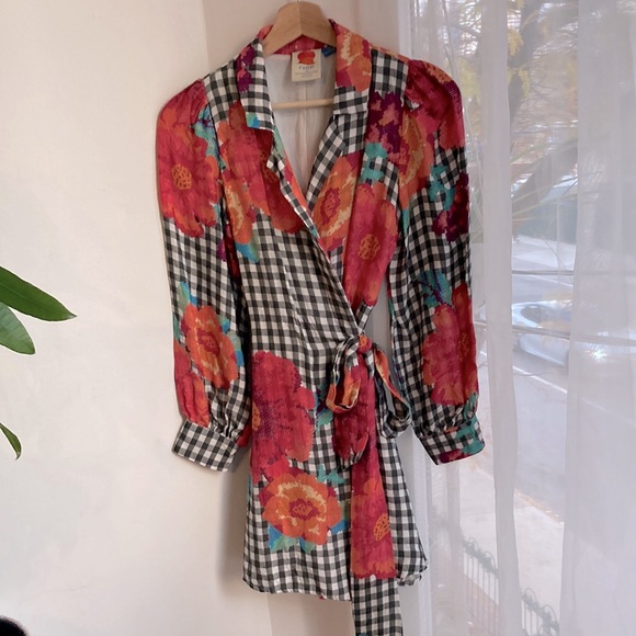 FARM Rio gingham floral mini dress - XS - Picture 2 of 6